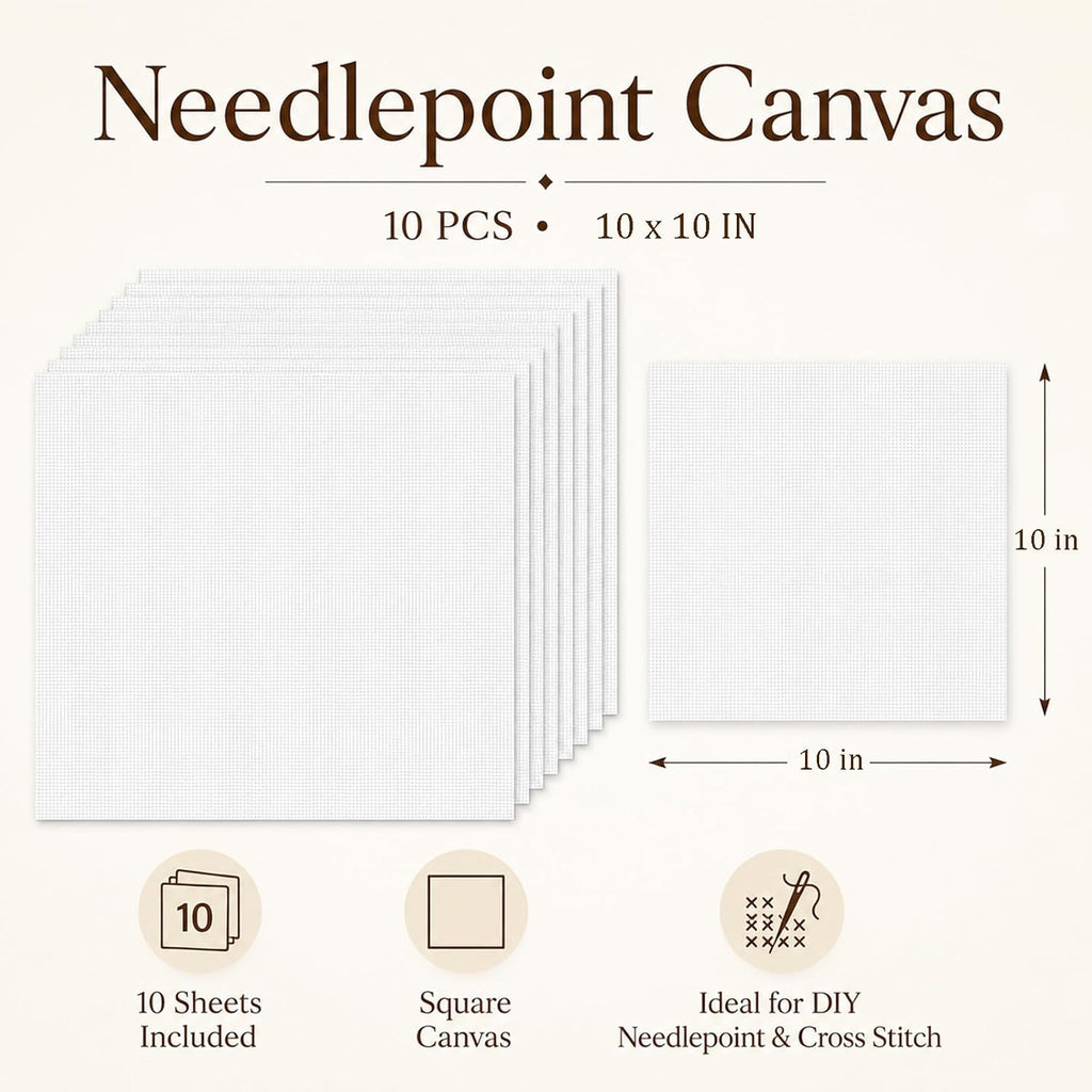 Zplontya 10 Pack Blank Needlepoint Canvas 10" x 10" Cotton Canvas 18