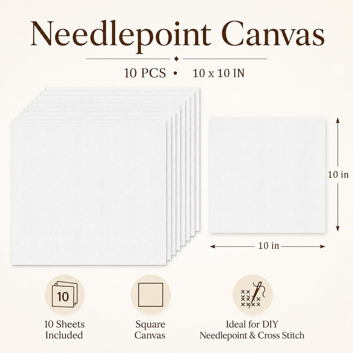 Zplontya 10 Pack Blank Needlepoint Canvas 10" x 10" Cotton Canvas 18