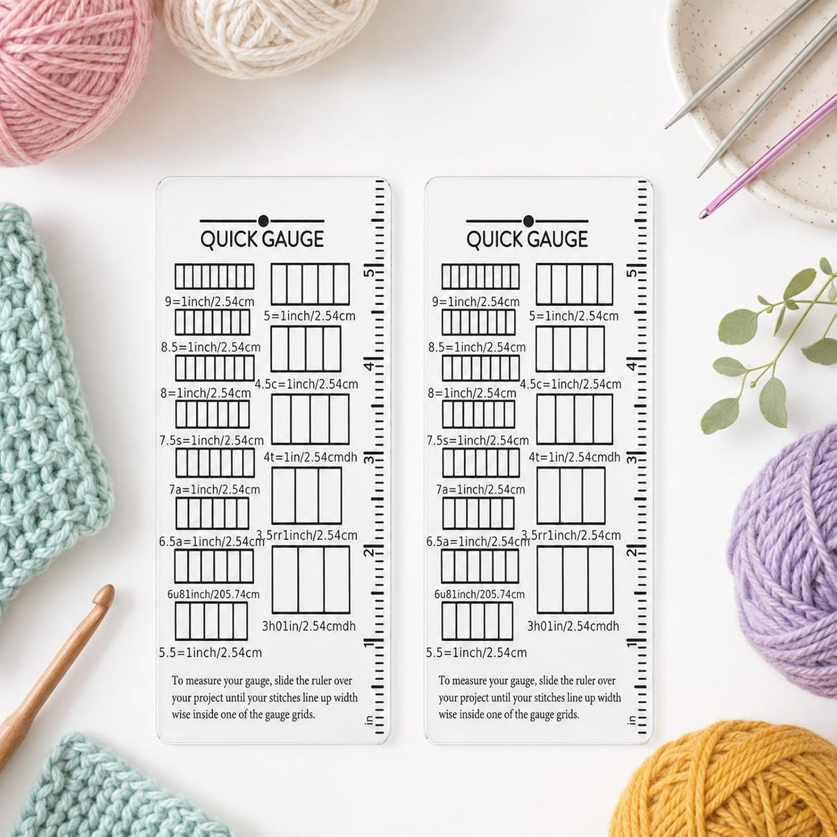 2Pcs Quick Gauge Ruler for Knitting Crochet, Knitting Gauge Measuring