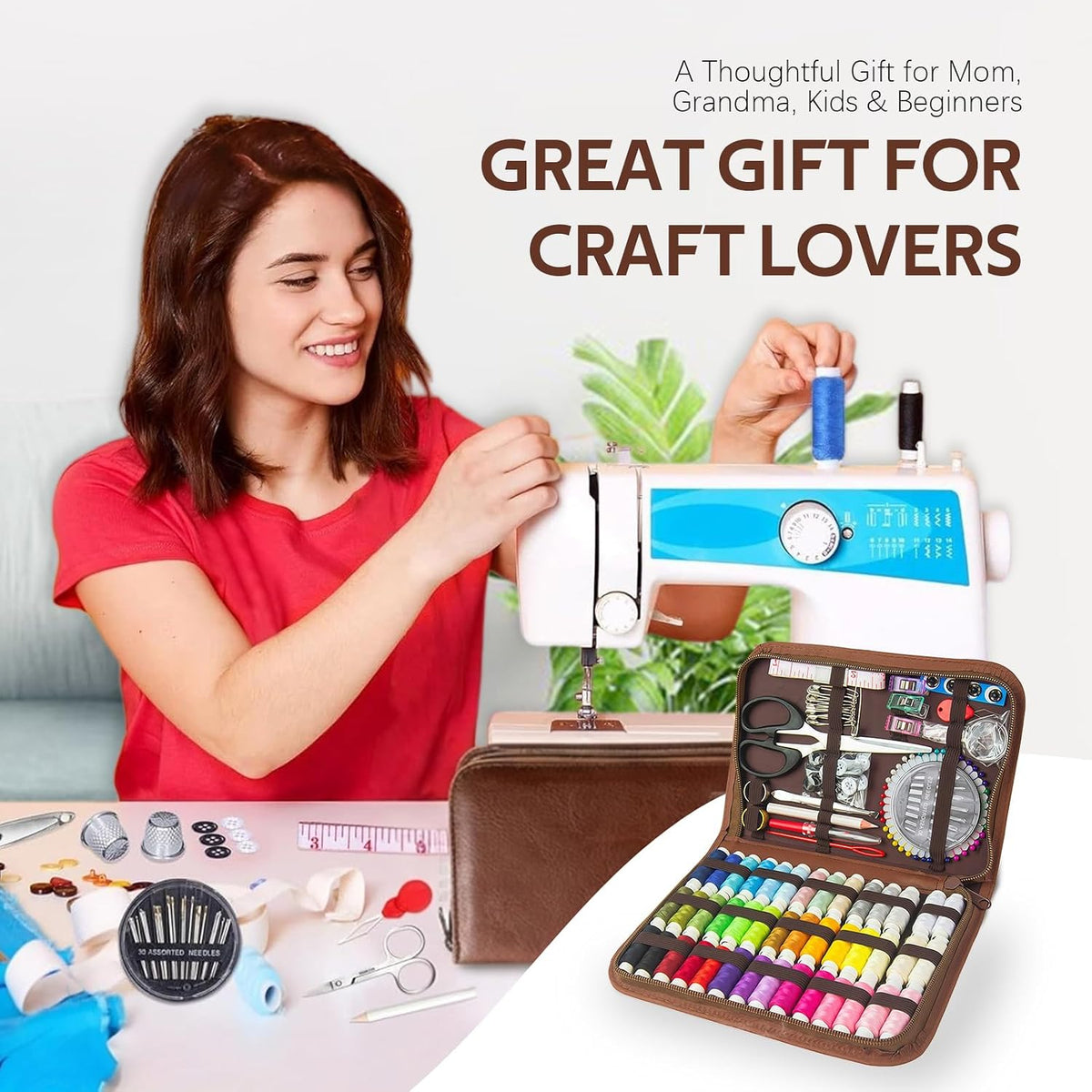 Portable Sewing Kit, 42 Color Threads, Sewing Supplies Organizer with