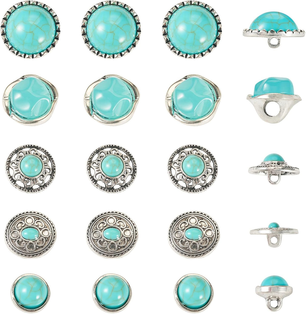 Beadthoven 20pcs Turquoise Alloy Buttons Antique Silver Metal Shank