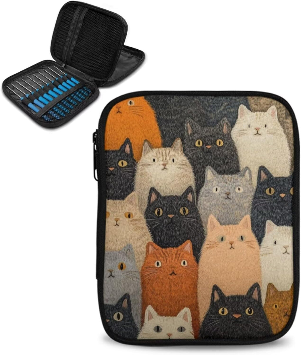 Fuxowvby Cat Print Knitting Needle Case Empty Zipper Crochet Hook