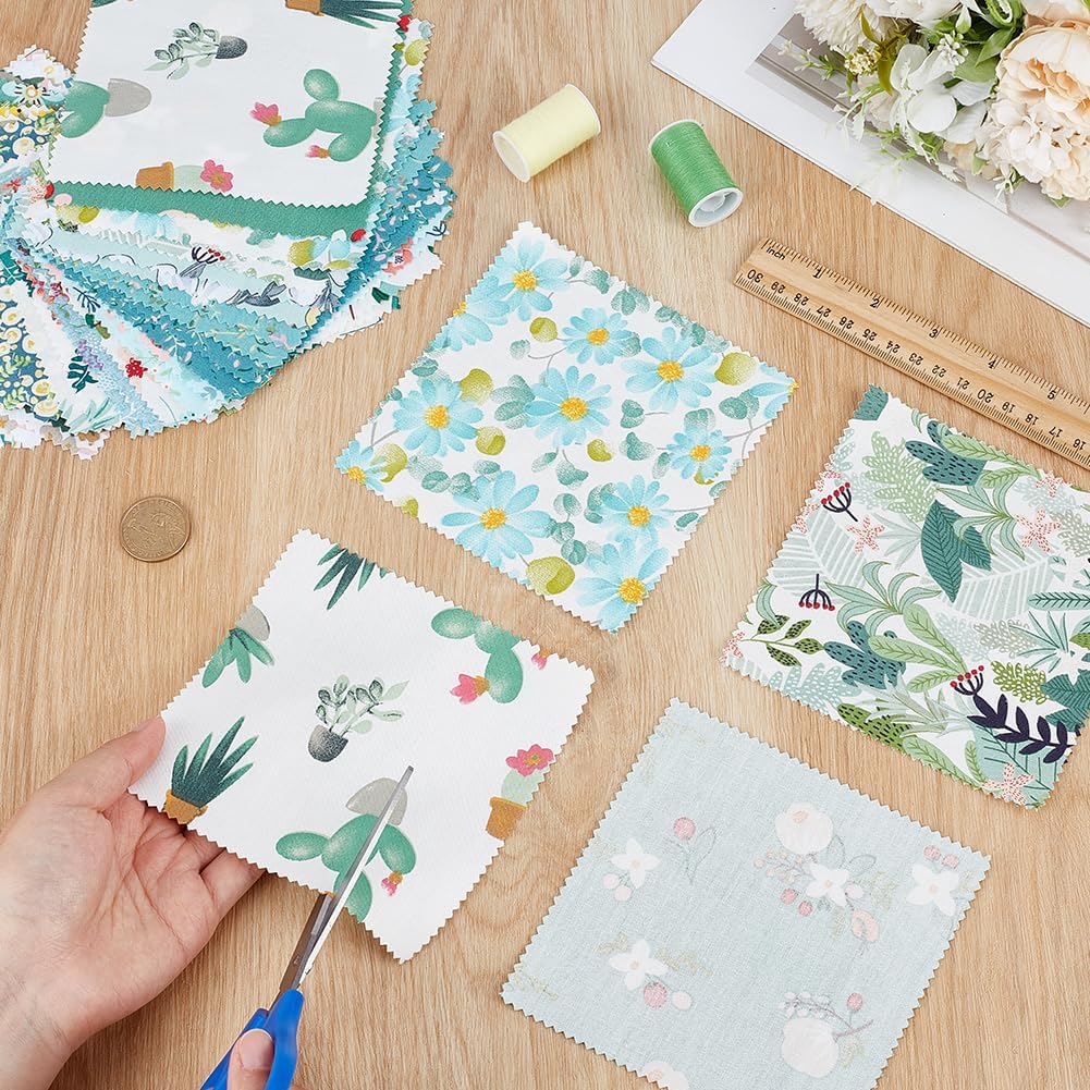 PH PandaHall 42pcs Floral Cotton Fabric Squares, 21 Styles 5x5 inch