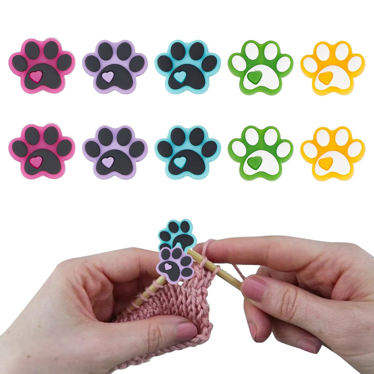 NICENEEDED 10 Pcs Knitting Needle Stoppers, Dog Paw Knitting Needle