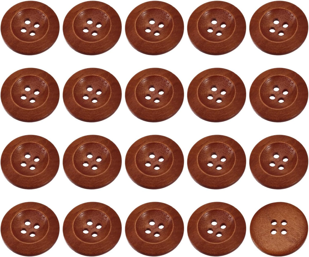 uxcell 50Pcs Wooden Buttons, 25mm(1") 4 Hole Round Wood Sewing Button