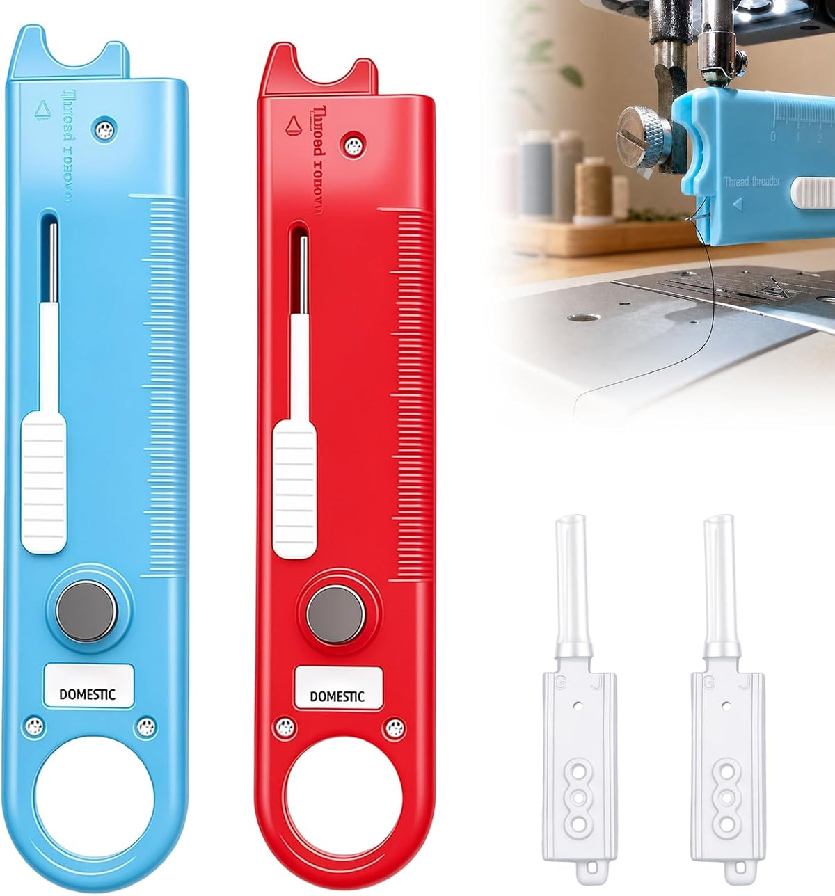 Sewing Machine Needle Threader (2Pcs,Red+Blue)