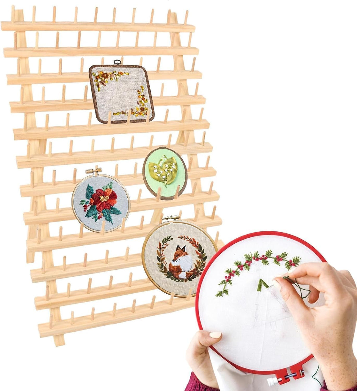 Thread Spool Organizer – Wood 30 or 80 Spool Folding Thread Rack