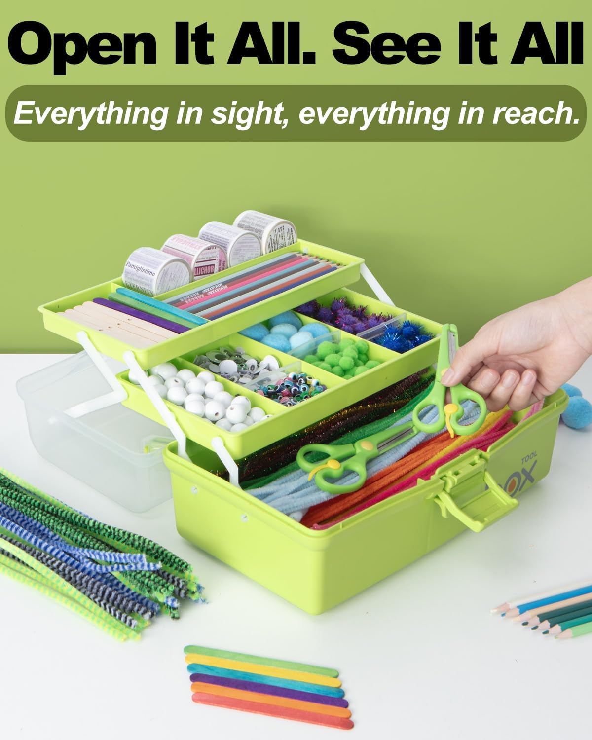 TERGOO 12in 3-Layer Plastic Craft Organizers and Storage, Portable