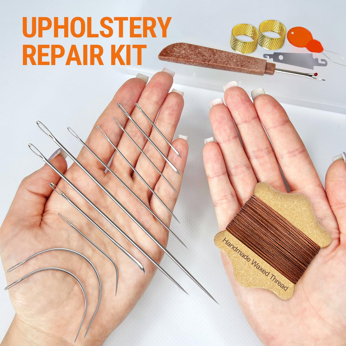 Waxed Sewing Thread (Brown Color), Heavy Duty Needles (11 PCS) Large