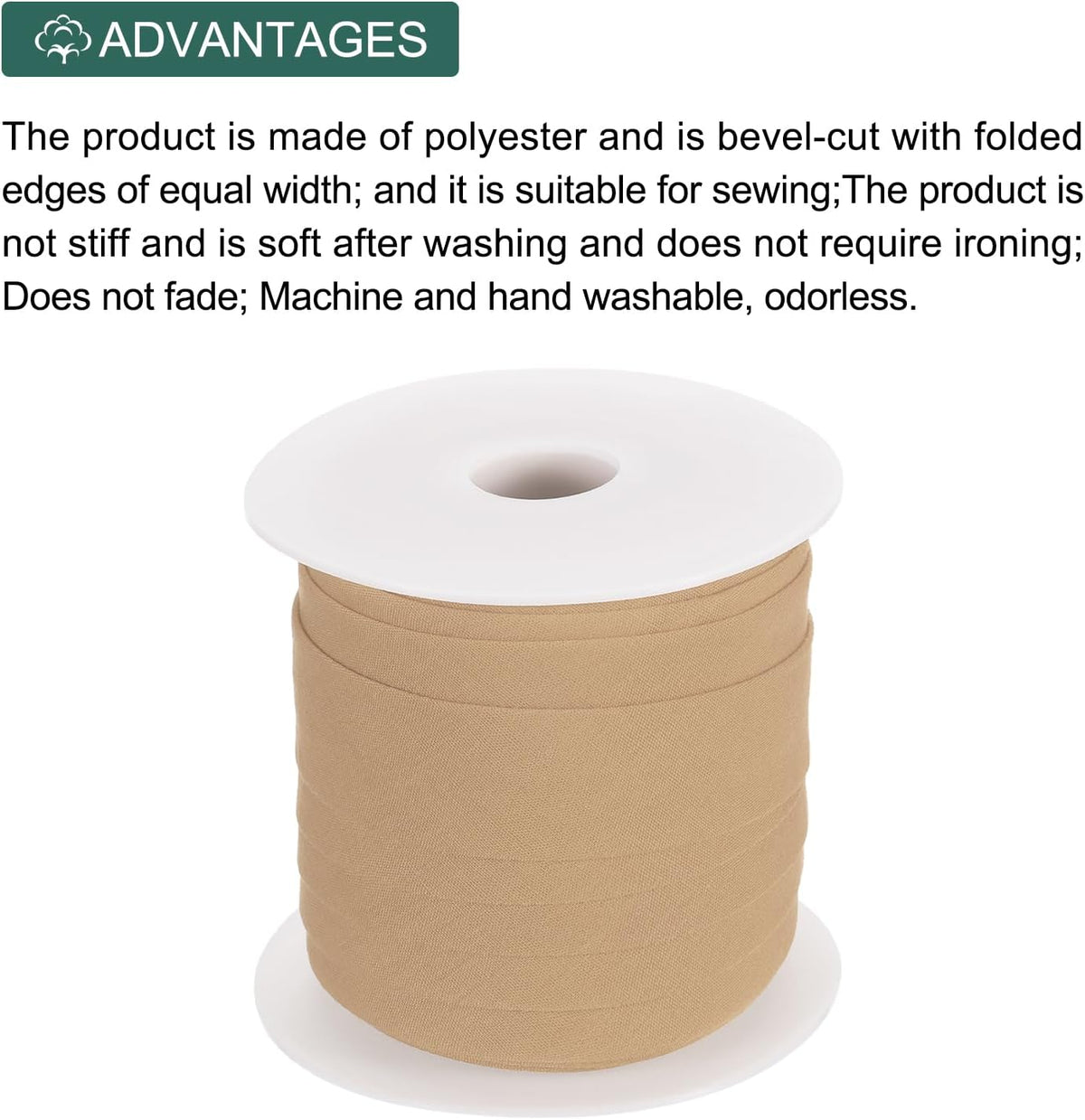 MECCANIXITY 1 Inch Single Fold Bias Tape Khaki 25 Yards