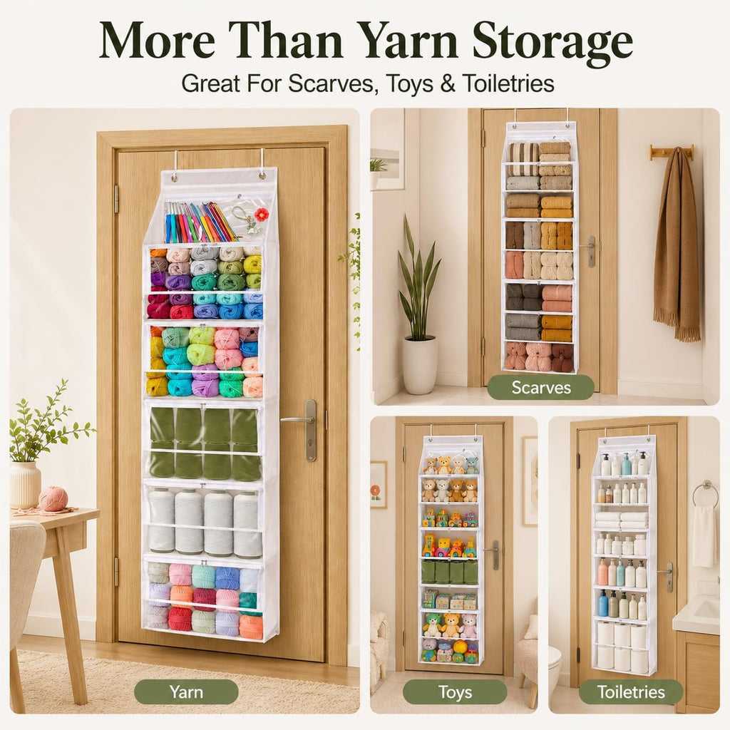 Ideal Swan Yarn Storage Organizer, 6-Zipper Over Door Crochet
