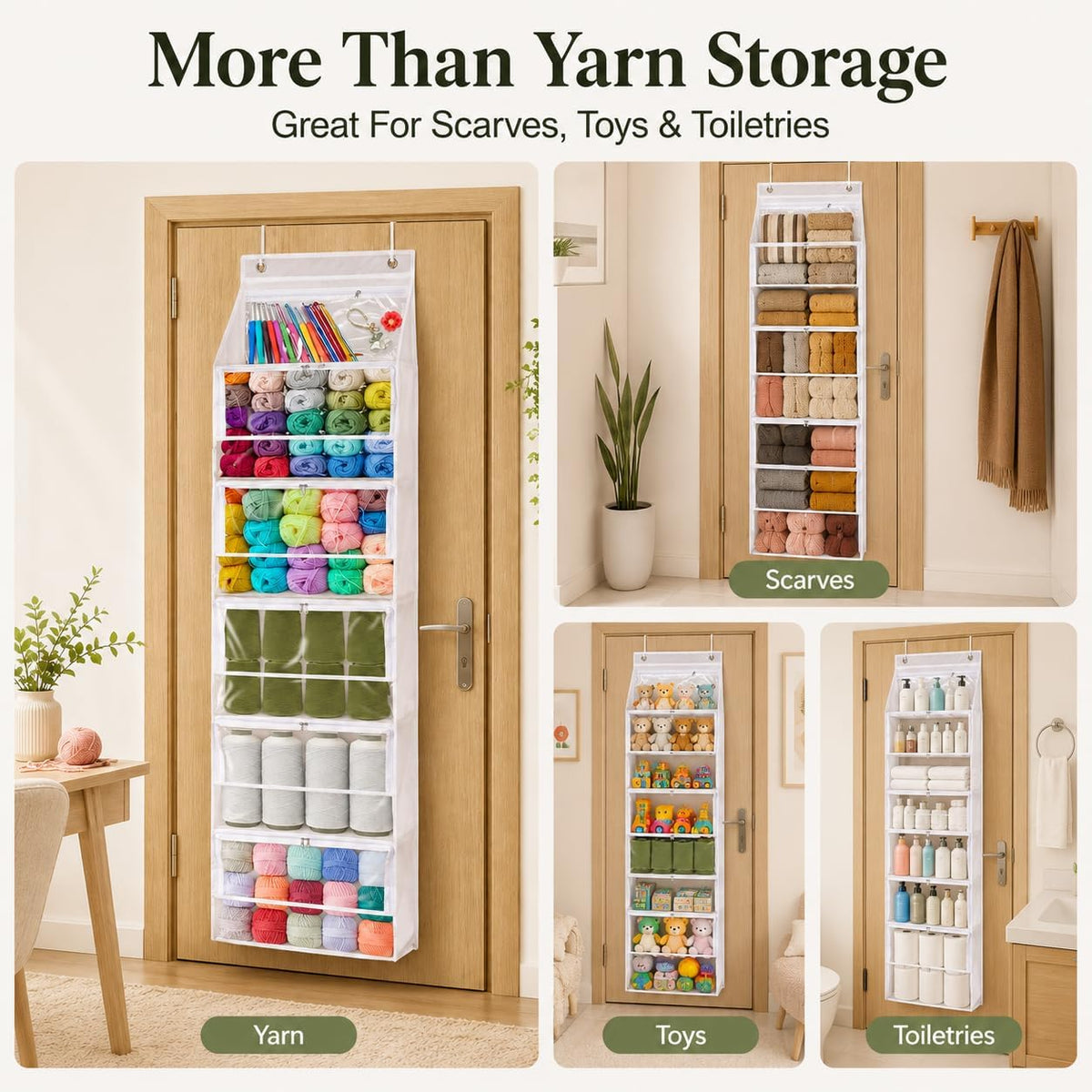 Ideal Swan Yarn Storage Organizer, 6-Zipper Over Door Crochet