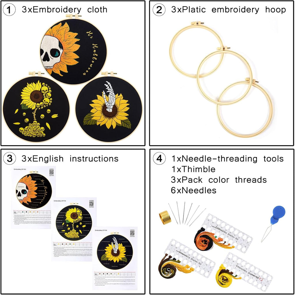 Halloween Gothic Embroidery Kits for Beginners Adults, Skull Hand