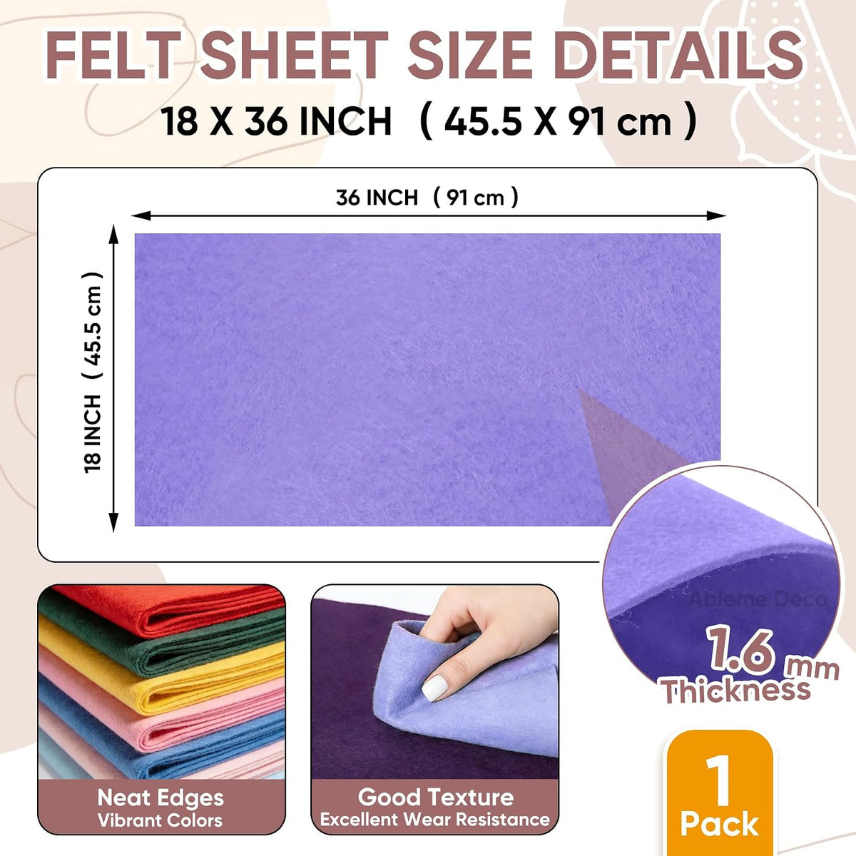 Soft Felt Fabric Sheet 18" x 36", 1.6mm Acrylic Craft Felt, Lavender
