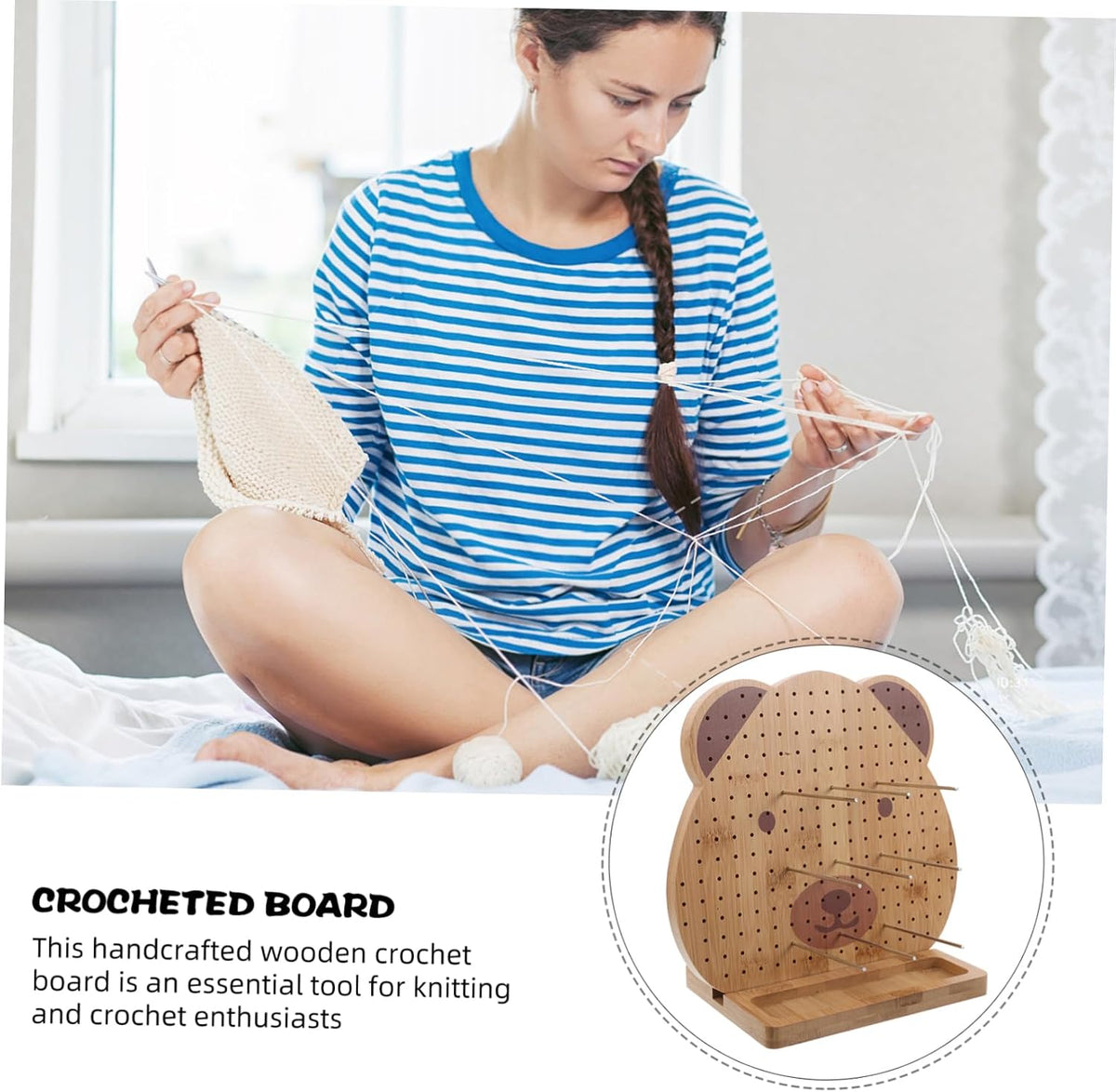 Wooden Crochet Blocking Board for Knitters, 23.4x23x13cm