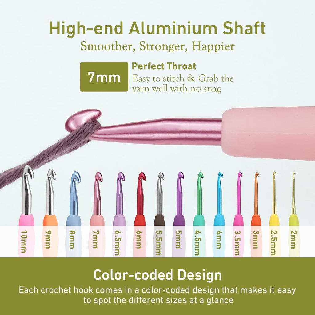 7mm Crochet Hook, Ergonomic Aluminum Crochet Needles for Arthritic