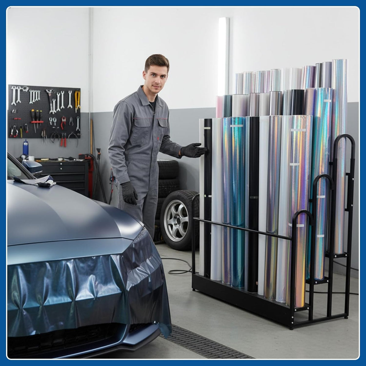 Heavy Duty Adjustable Fabric Roll Display Stand 3 Tier Metal Rack