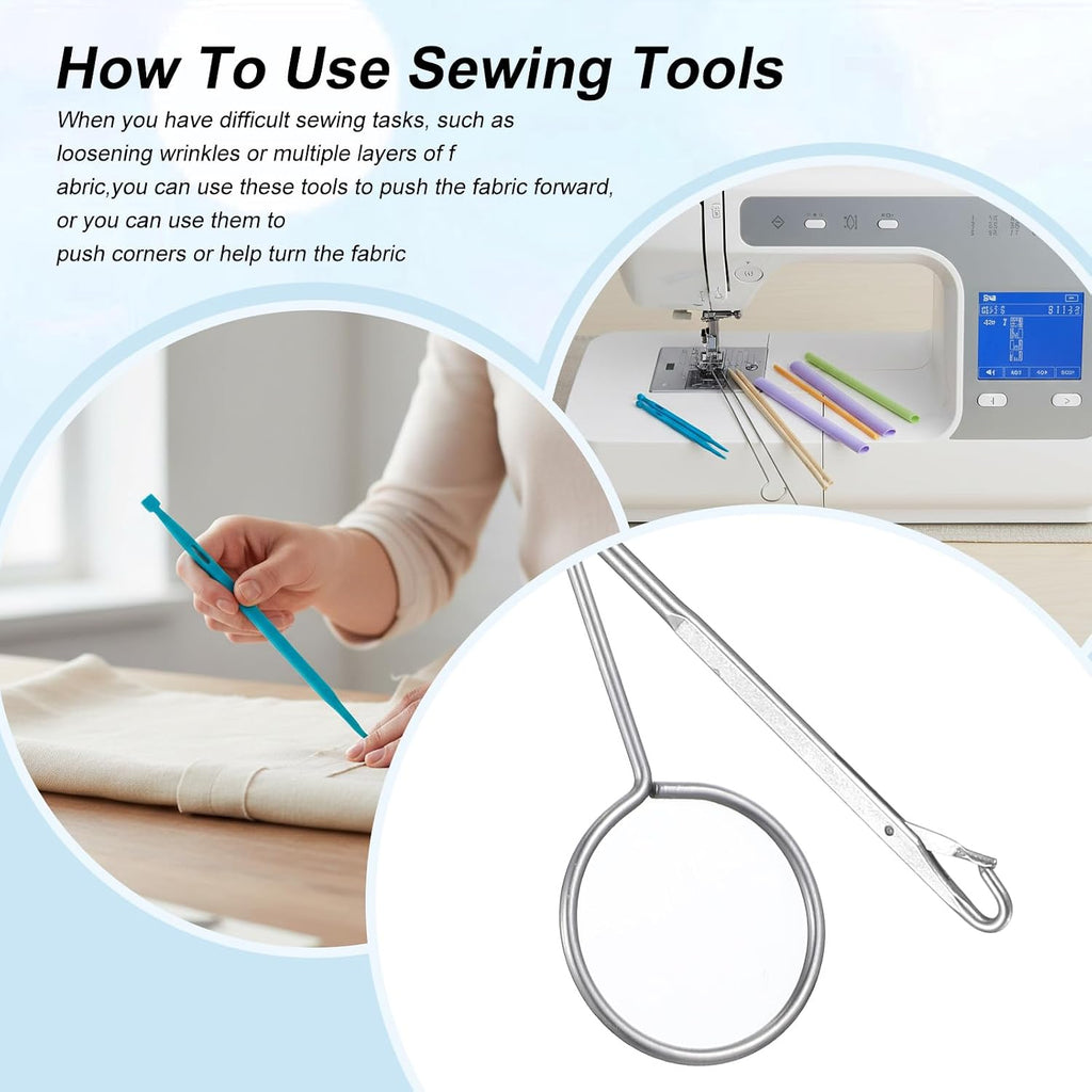 10PCS Tube Turner Sewing Tool Set, Point Loop Turner Needle Threader