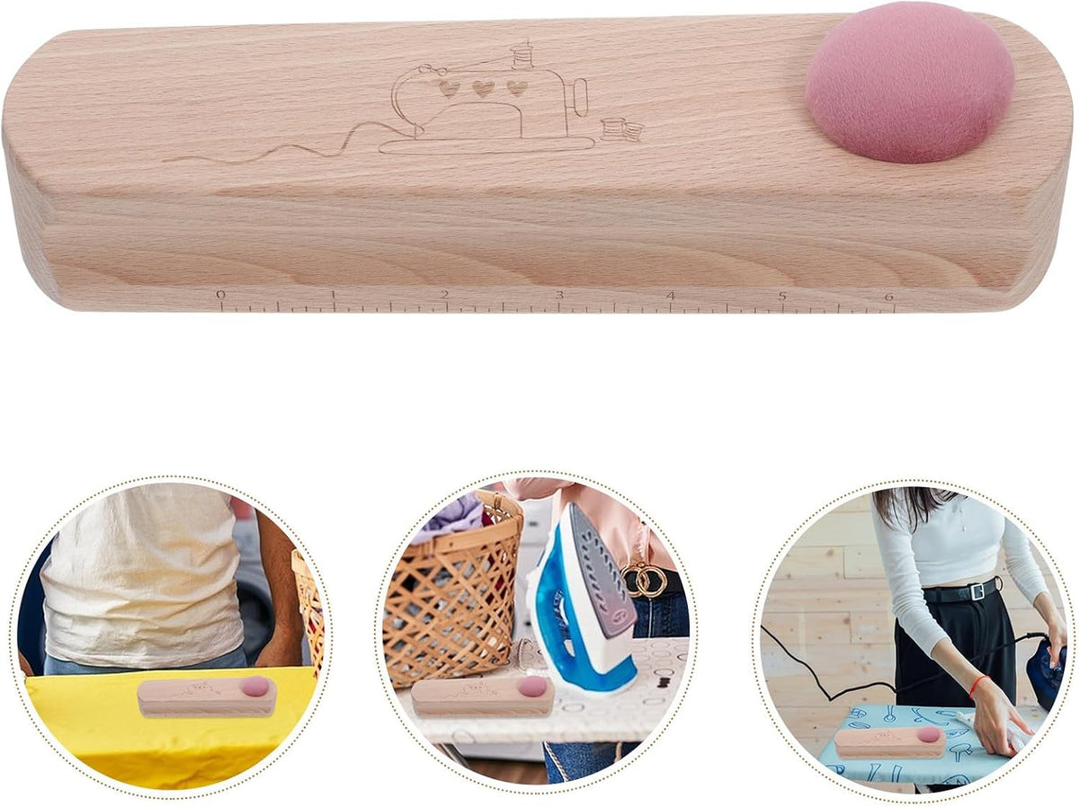 Wooden Quilting Clapper Dual Scale Seam Pressing Tool with Pin Holder