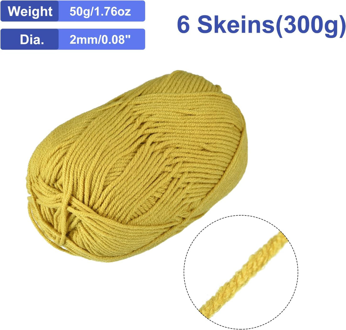 uxcell Acrylic Yarn Skeins, 300g/10.58oz (6 Pack of 50g) Soft Crochet