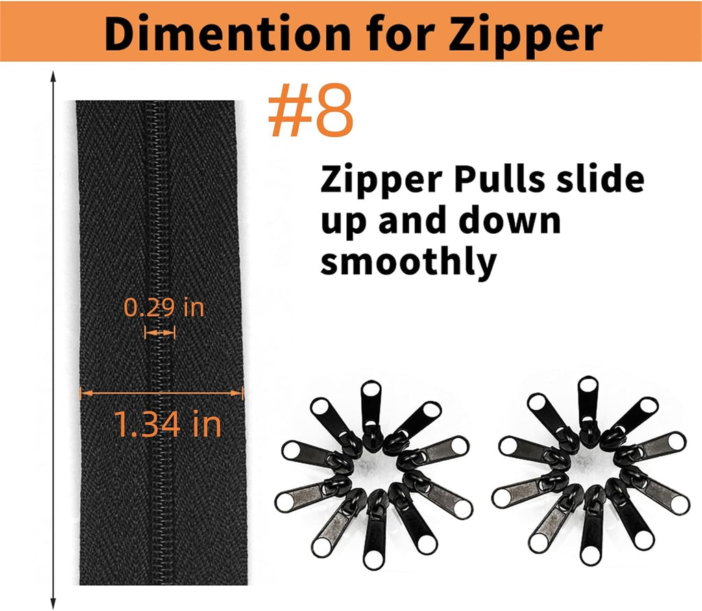 #8 Zippers Nylon Coil Zippers by The Yard Bulk, 360 Inch 10 Yards Bulk