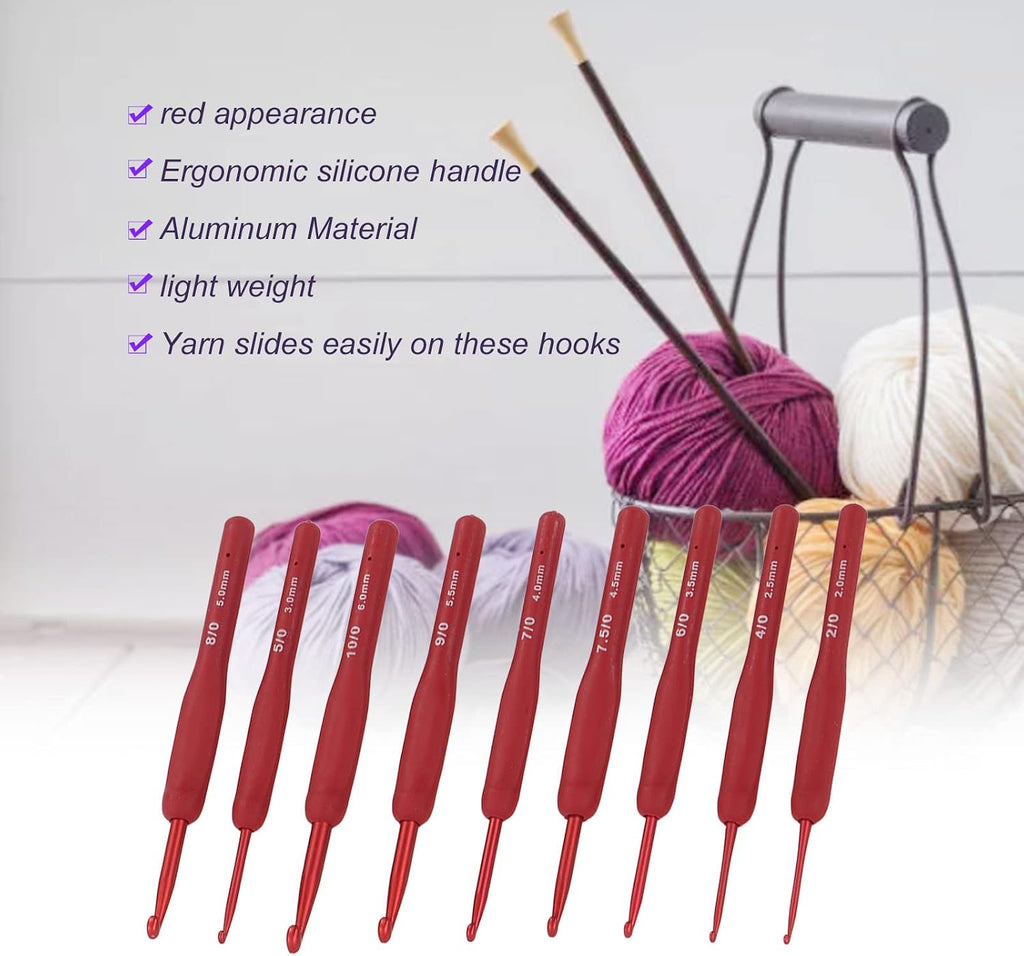 Omabeta Crochet Hooks Set 9pcs Red Ergonomic Silicone Grip Needles for