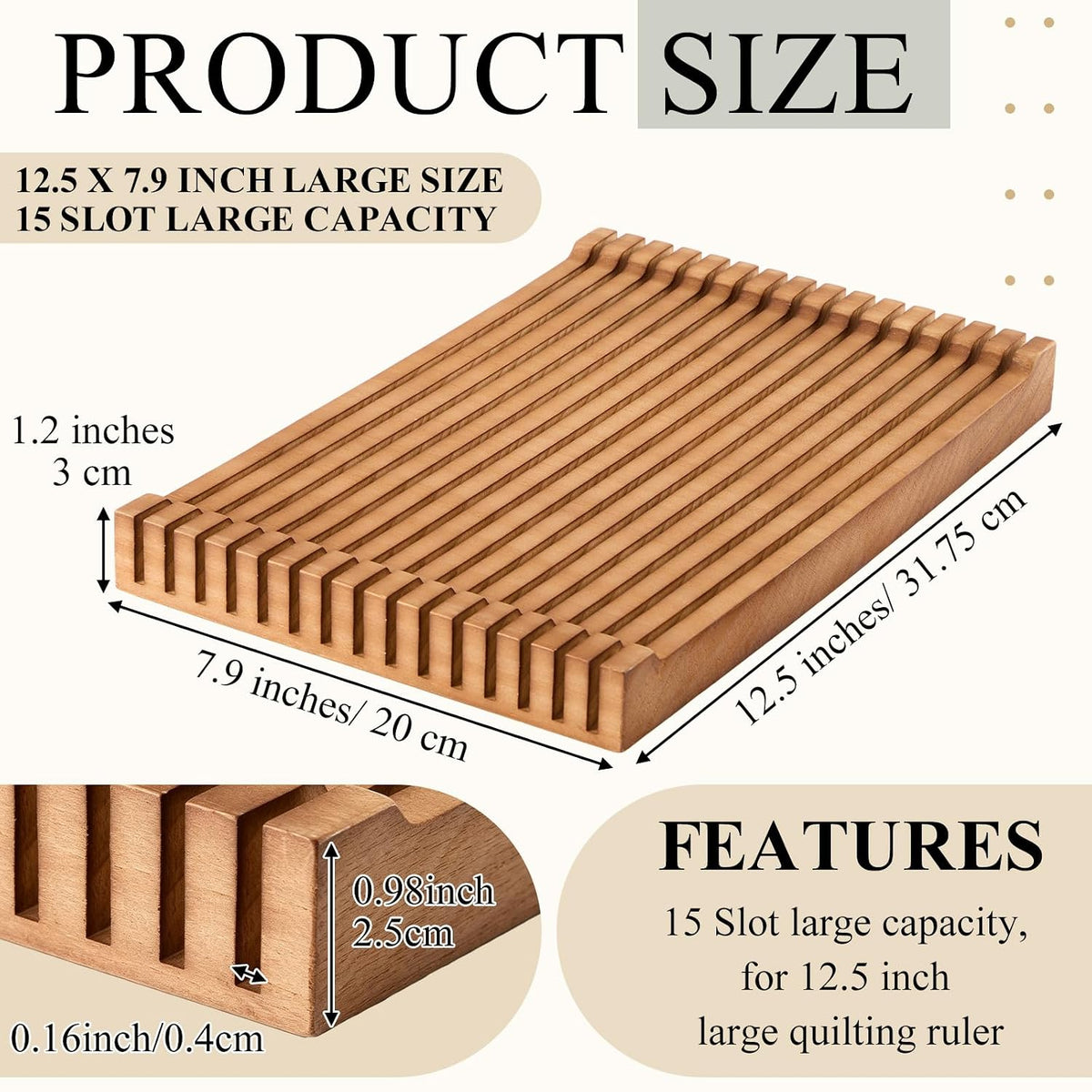 Pinkunn 1 Piece Wooden Quilting Ruler Holder Organizer 12.5 Inch 15
