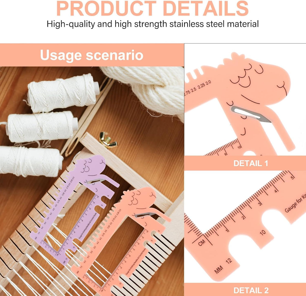 2pcs Sheep Head Needle Gauge Knitting Measure Ruler Plastic Tool