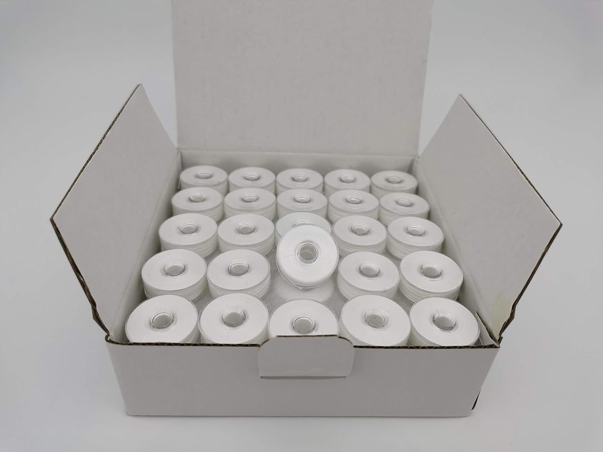 DOUBLELIN Size M Prewound Embroidery Bobbins, 60S/2 White, 75 Count