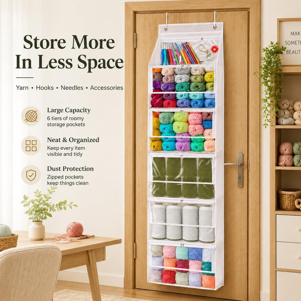 Ideal Swan Yarn Storage Organizer, 6-Zipper Over Door Crochet