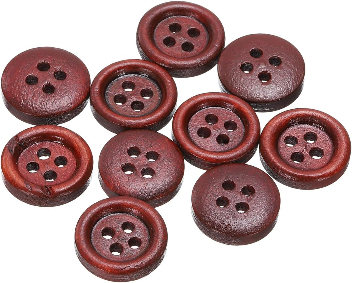 HARFINGTON 10pcs 20L Wooden Sewing Button 1/2"(12.5mm) 4 Holes Wood