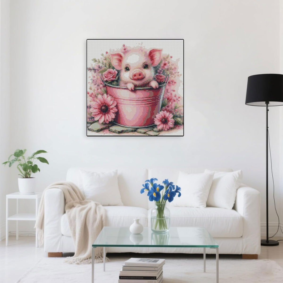 Cute Pig Stamped Cross Stitch Kits for Adults Beginner, Flowers