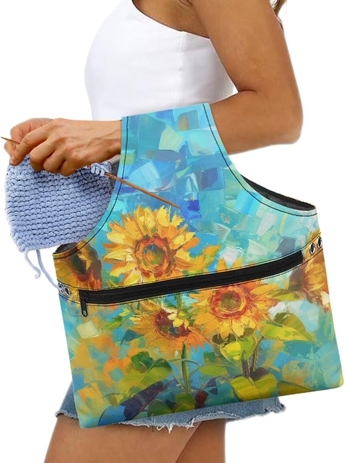 Viewamoon Sunflower Sewing Storage Case, Art Print Sewing Kit For