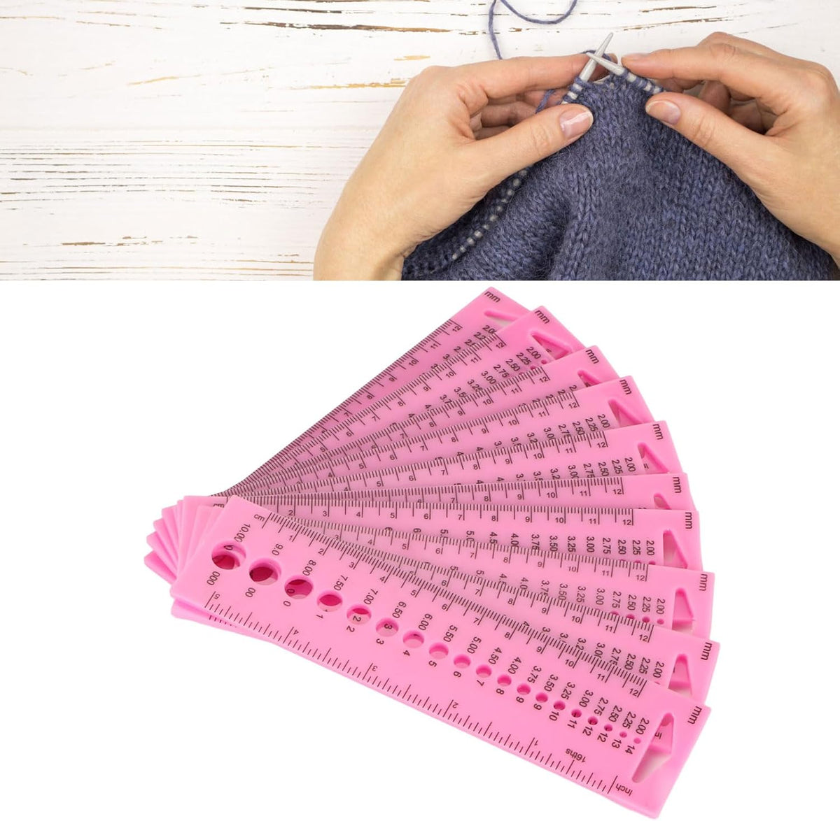 Kuuleyn 10Pcs Knitting Needle Gauge Sewing Ruler Knitting Needle Gauge
