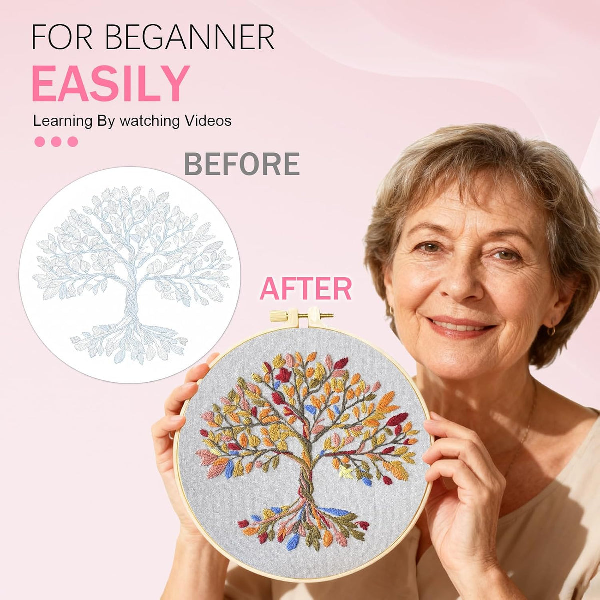 Huacan Embroidery Kit for Beginners Colorful Tree of Life Embroidery