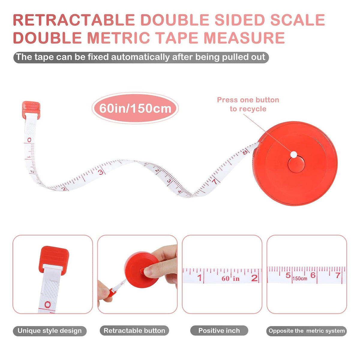 Soft Retractable Measuring Tape Double-Scale 60-Inch/150cm for Body