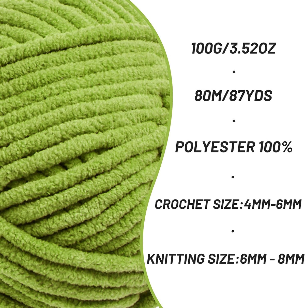 Chenille Yarn for Crocheting Soft Blanket Crochet Yarn Lime Green