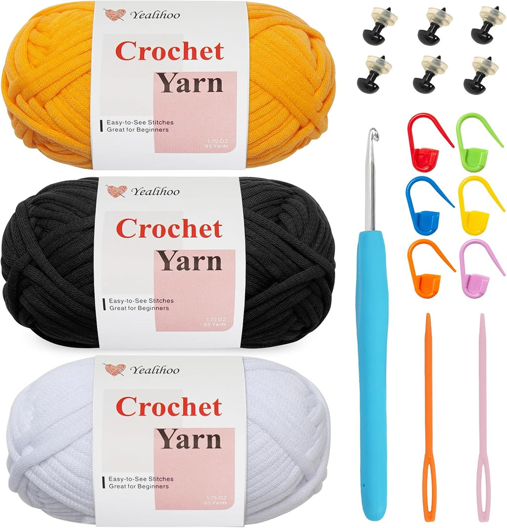 Crochet Yarn for Beginners, Cotton Yarn for Crocheting, 3 Pack
