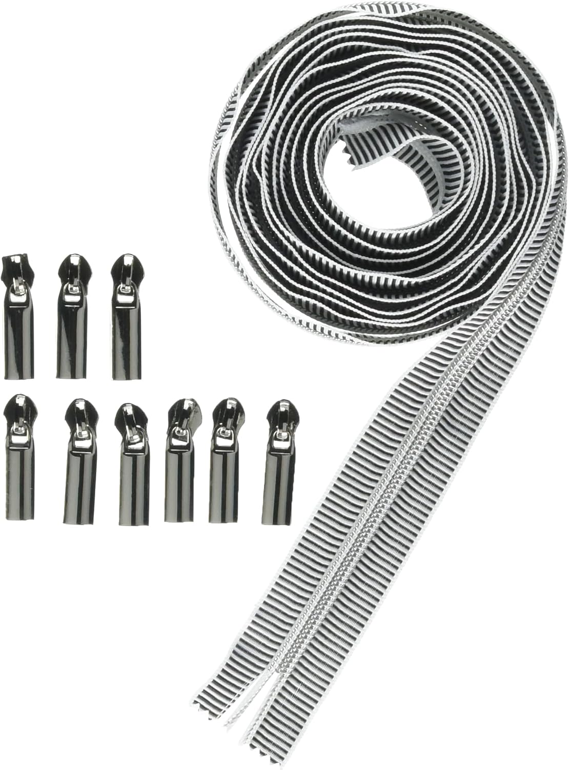 Black/White 5 Nylon Nickel Coil Zippers