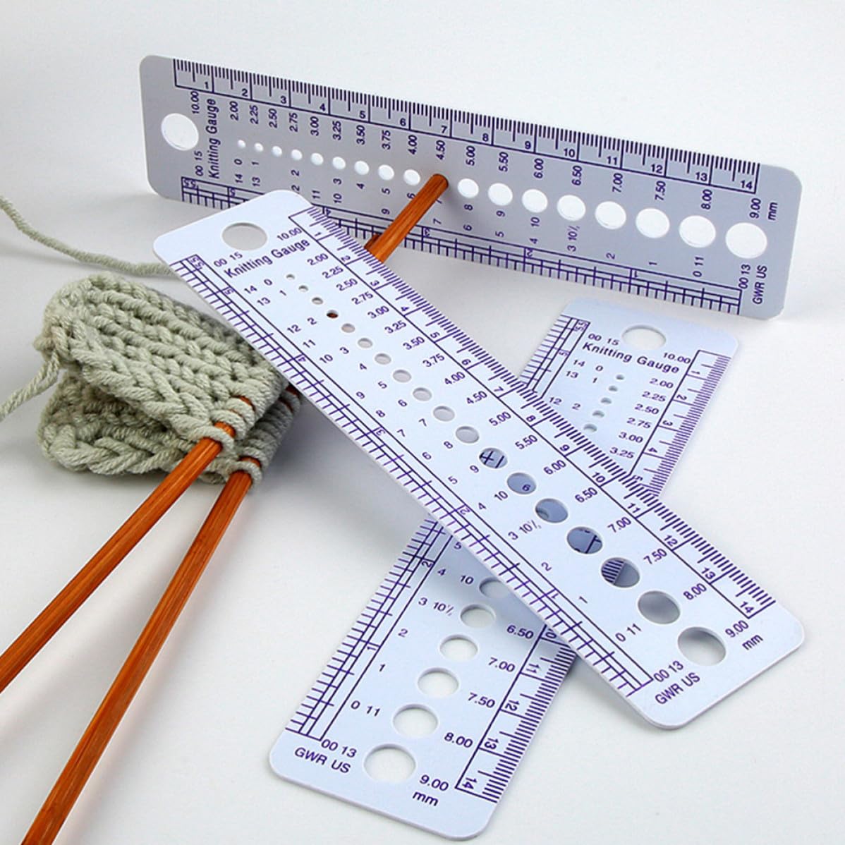 6pcs Portable Needle Gauge Ruler, Plastic Knitting Tool