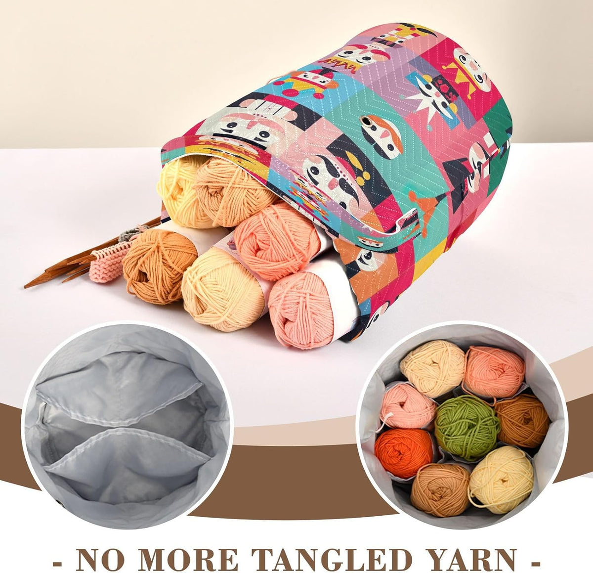 YETTASBIN Christmas Nutcracker Yarn Storage Bag, Large Crochet