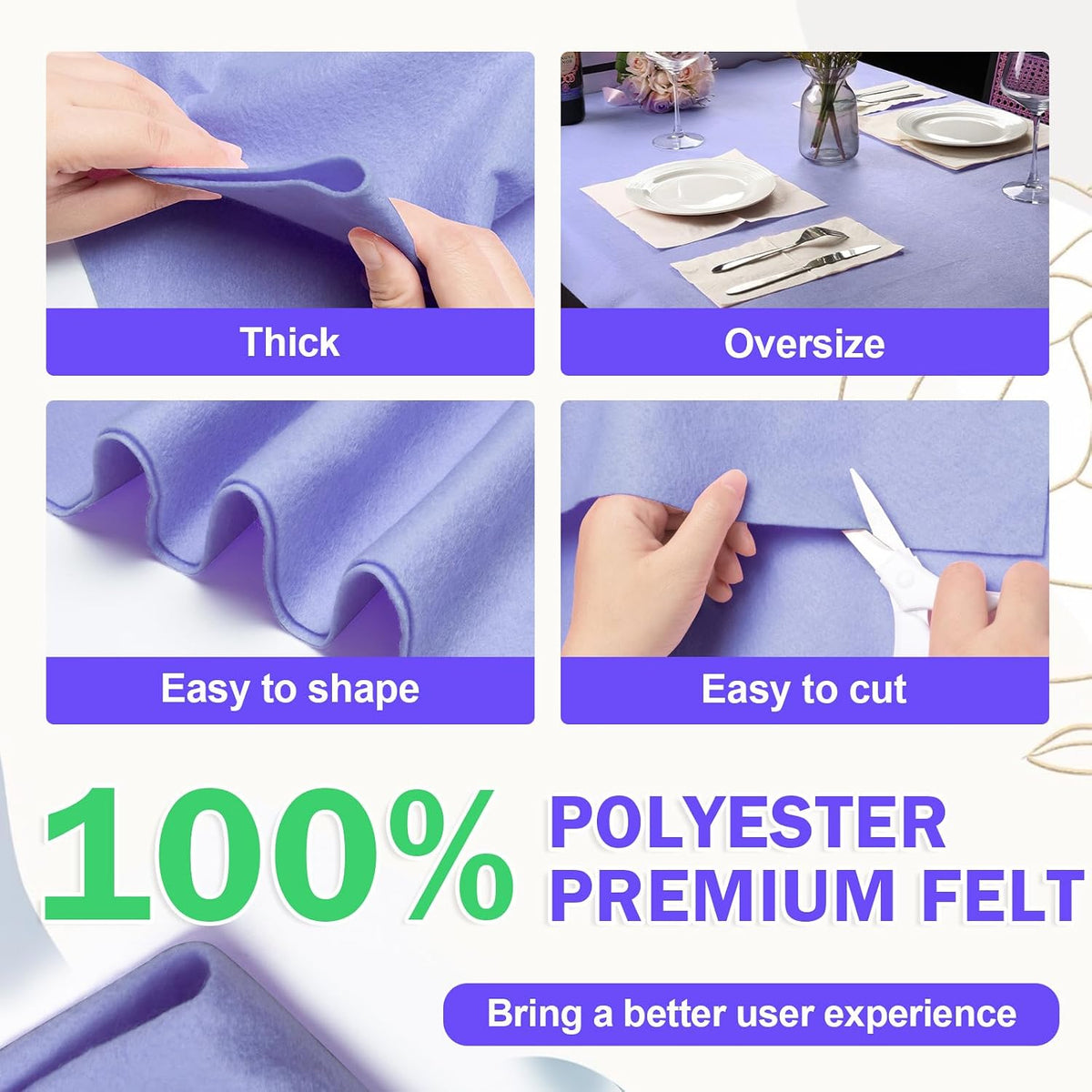 XSEINO Lavender Large Felt Fabric 36" X 36 "(1 Square Yard), 1.4 mm