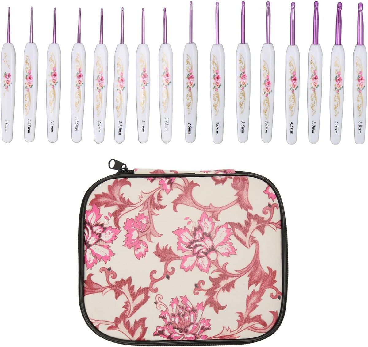 16pcs Ergonomic Crochet Hooks Set, Aluminum Needles with Comfort Grip