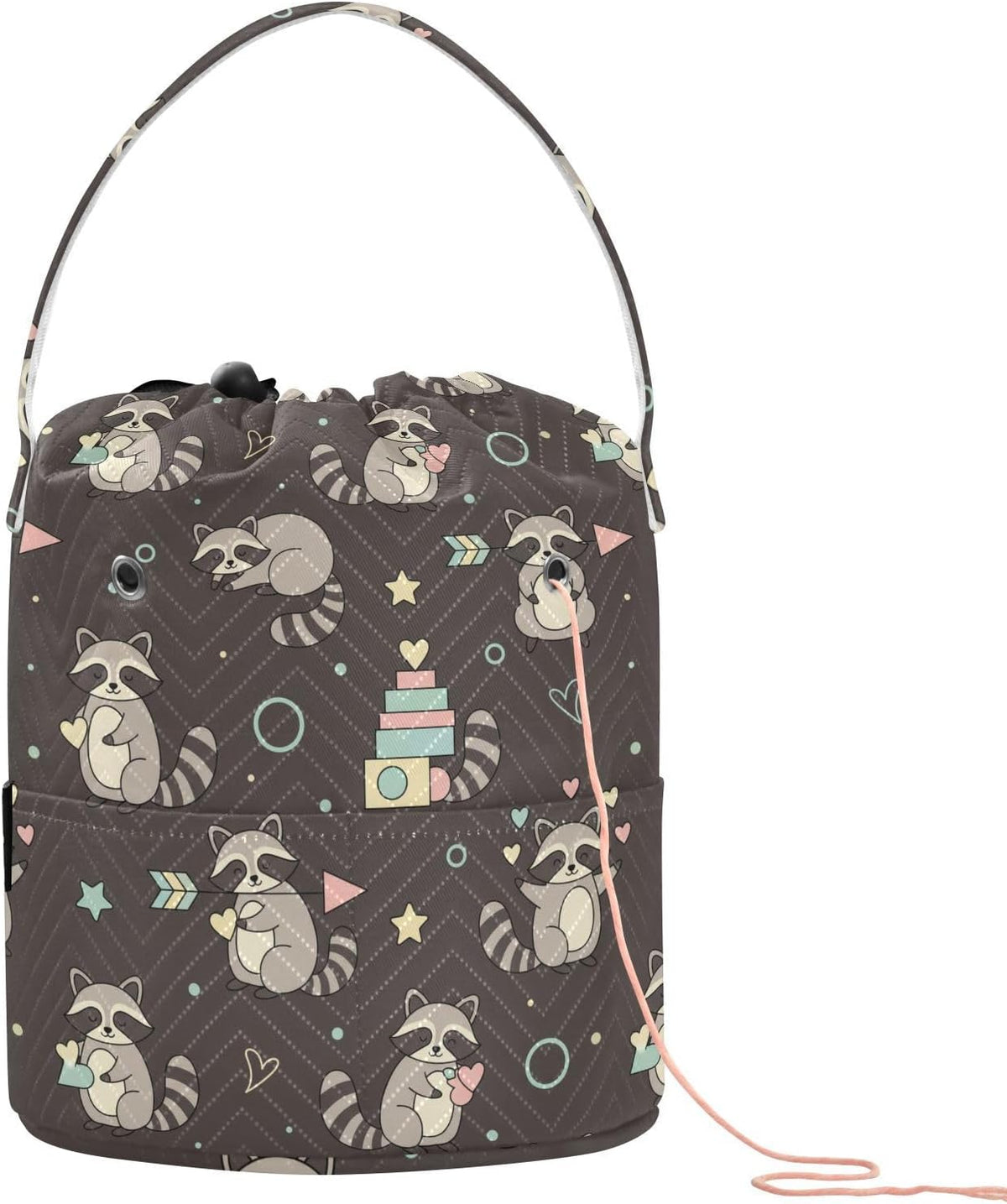 Cute Animals Raccoons Black Crochet Bag Organizer Yarn Storage Bag