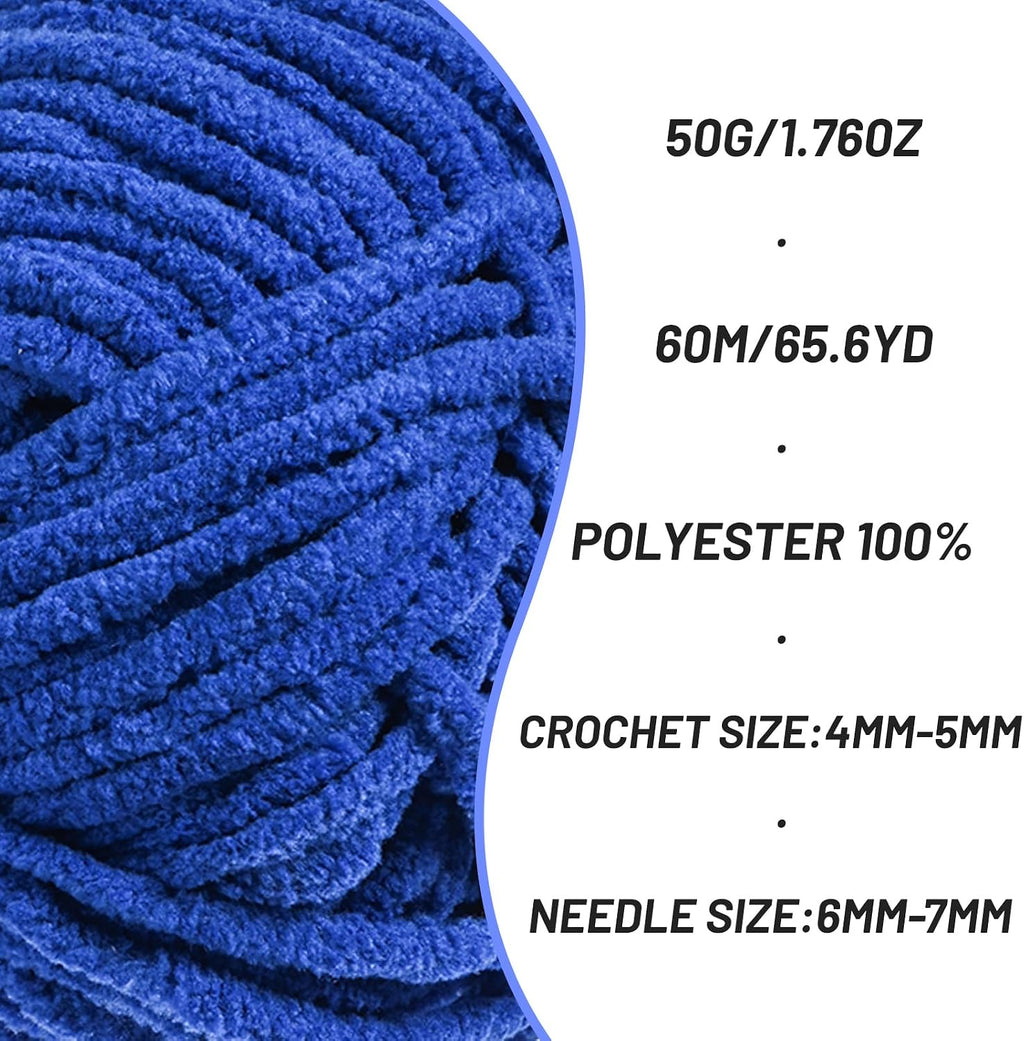 Chenille Yarn for Crocheting Crochet Sapphire Blue Yarn 3 Pack