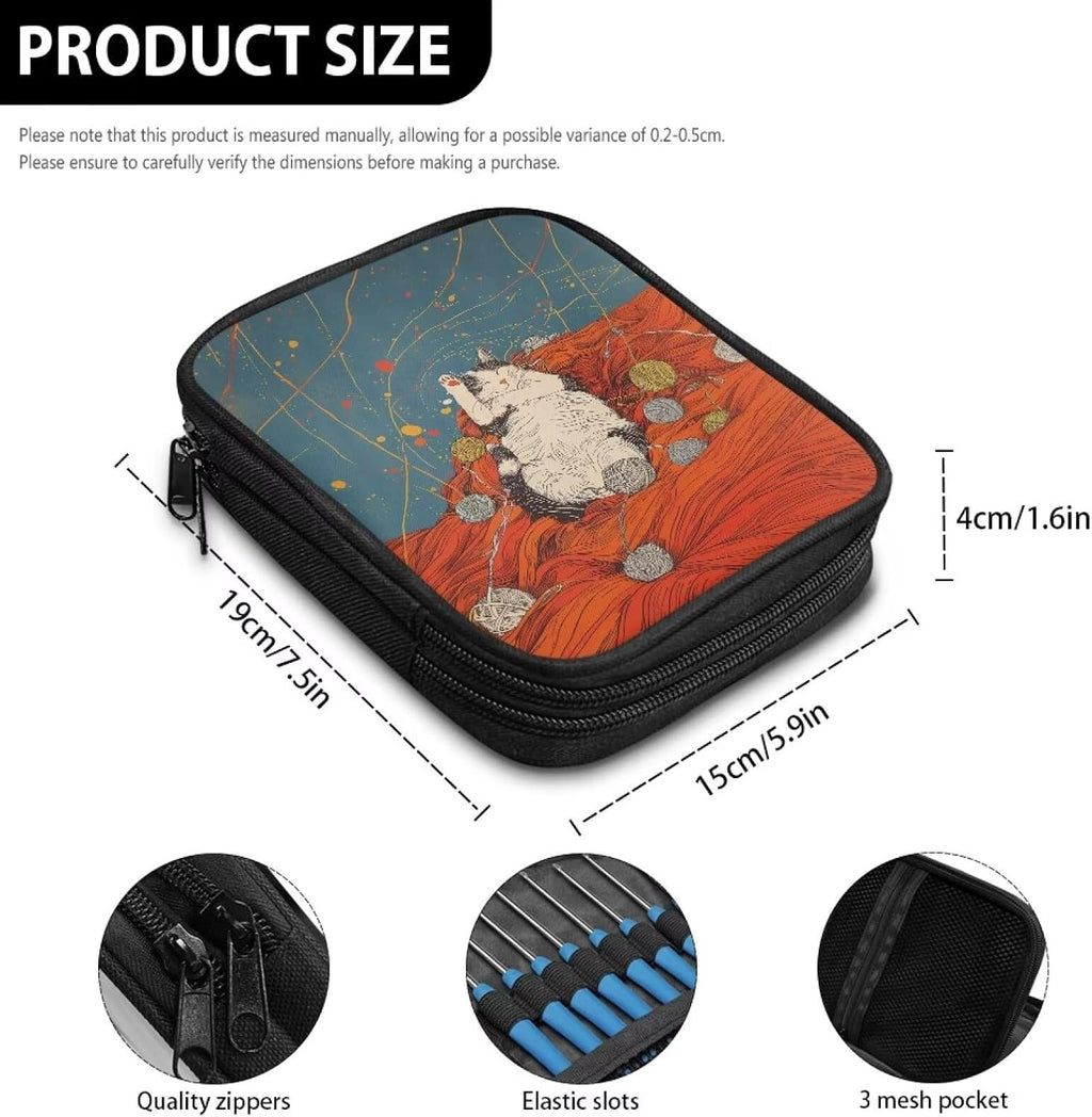 Uorisanigo Crochet Hook Holder Case Cat and Yarn Knitting Needle Cases