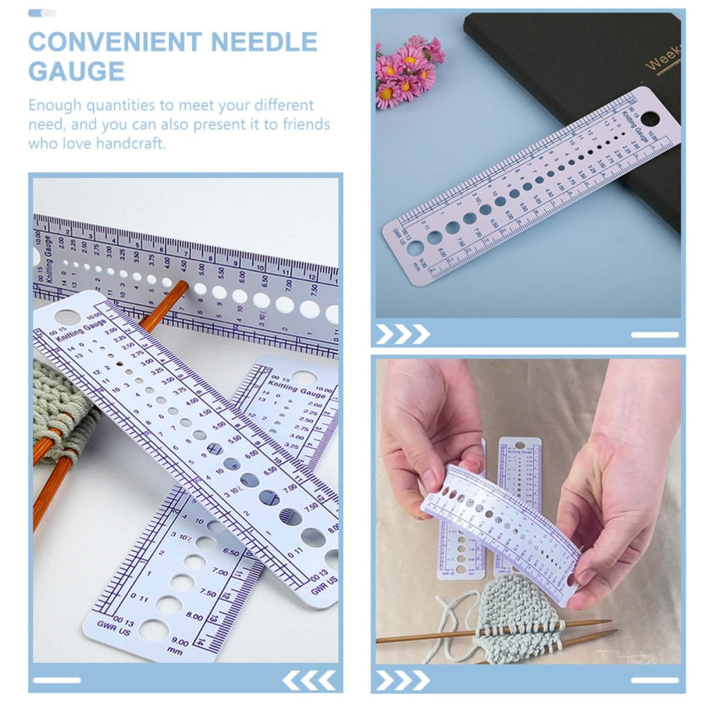 6pcs Knitting Needle Gauge Tool Plastic Sizing Ruler Set, 16cm