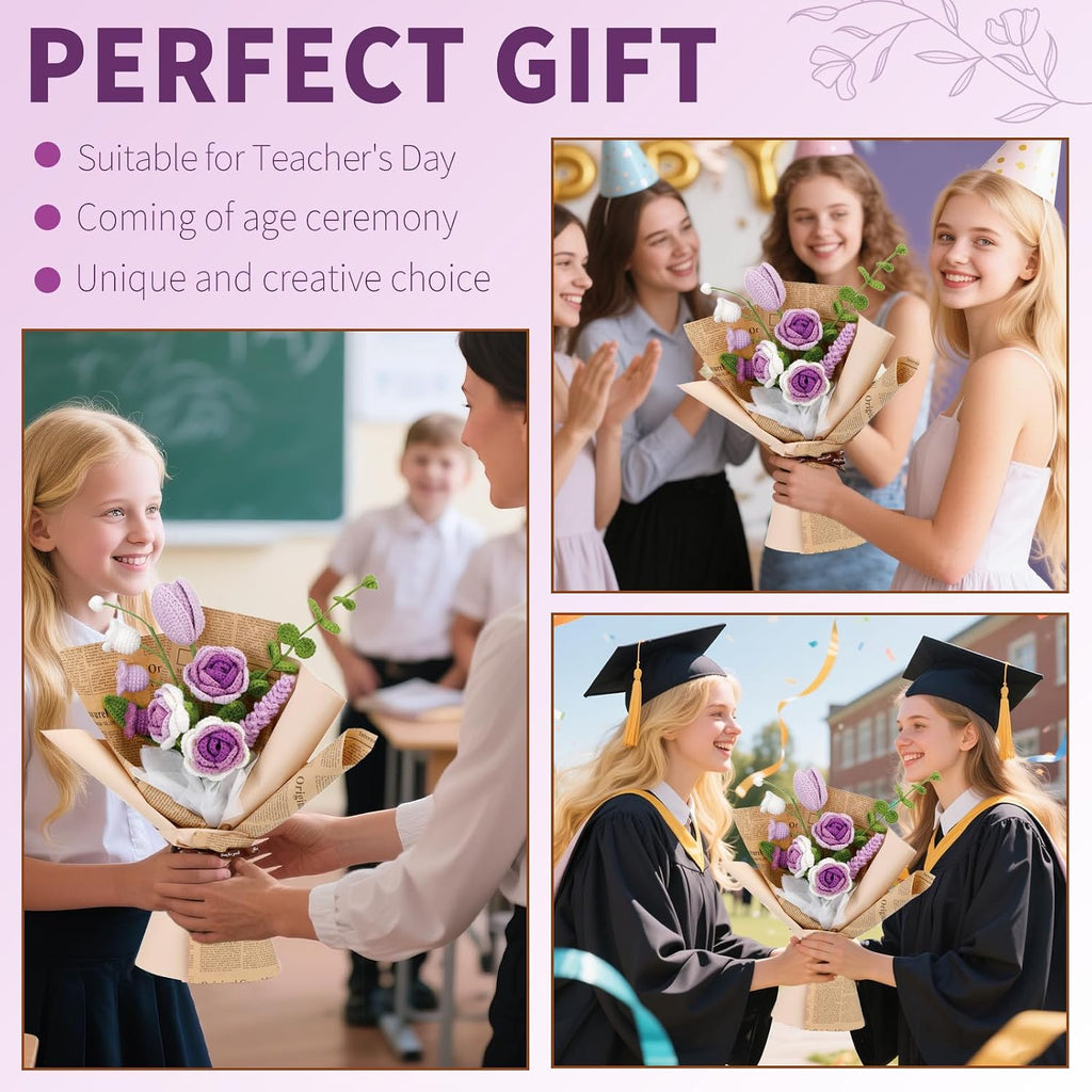Kogyxe Crochet Kit for Beginners Purple Rose Crochet Flowers for