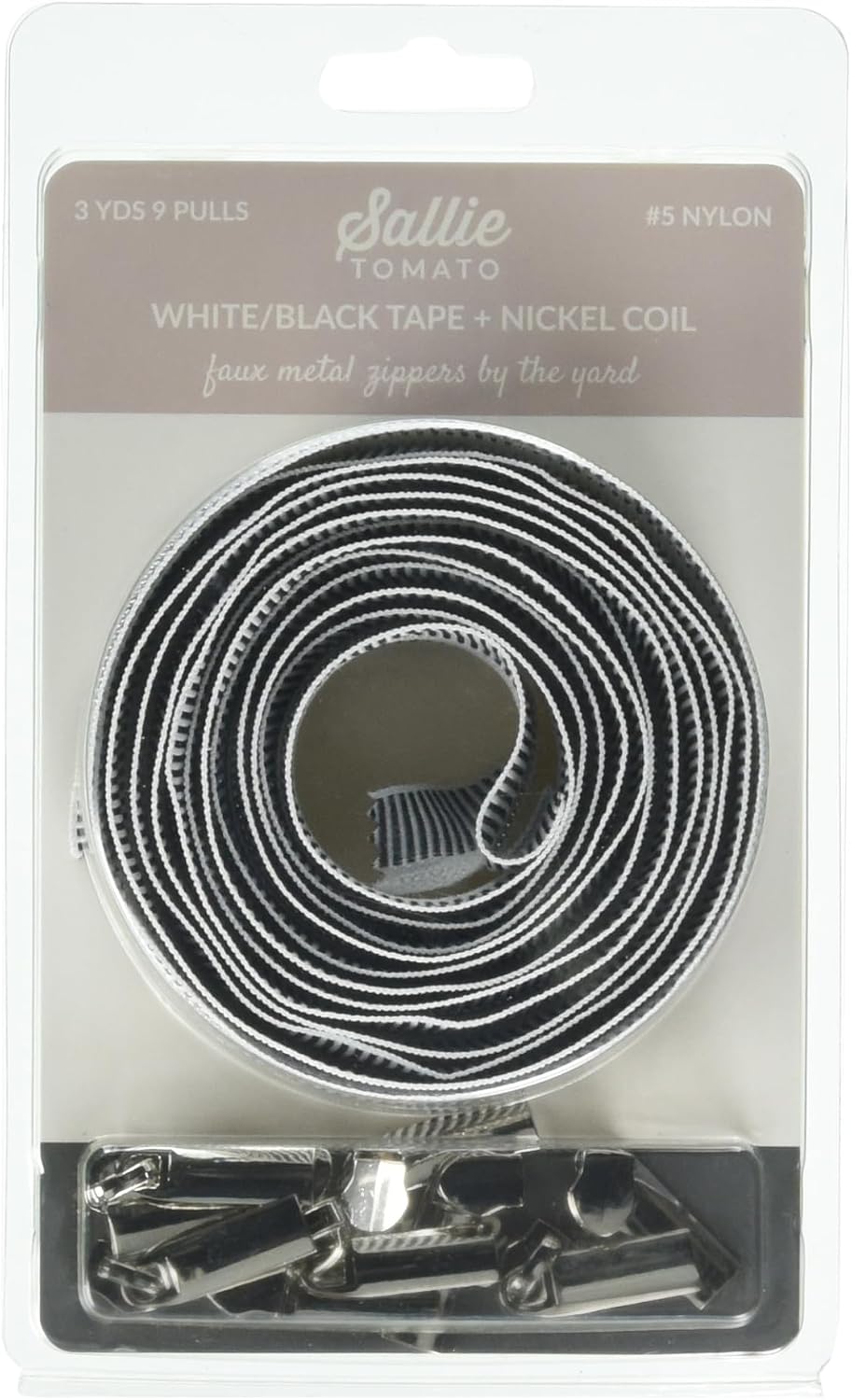 Black/White 5 Nylon Nickel Coil Zippers