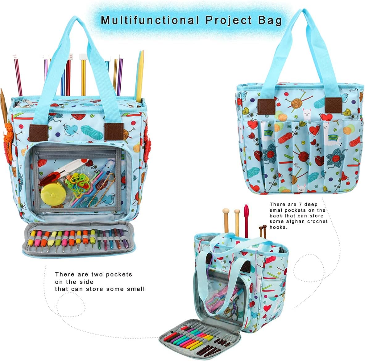 Yarn Knitting Storage Tote-Large Capacity Crochet Organizer Portable